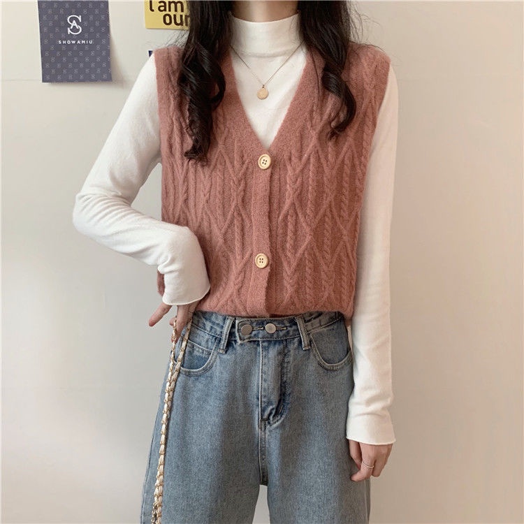 Áo khoác len cardigan không tay cổ chữ V đính khuy đơn giản dễ phối đồ thời trang phong cách Hàn Quốc size S~3XL | BigBuy360 - bigbuy360.vn