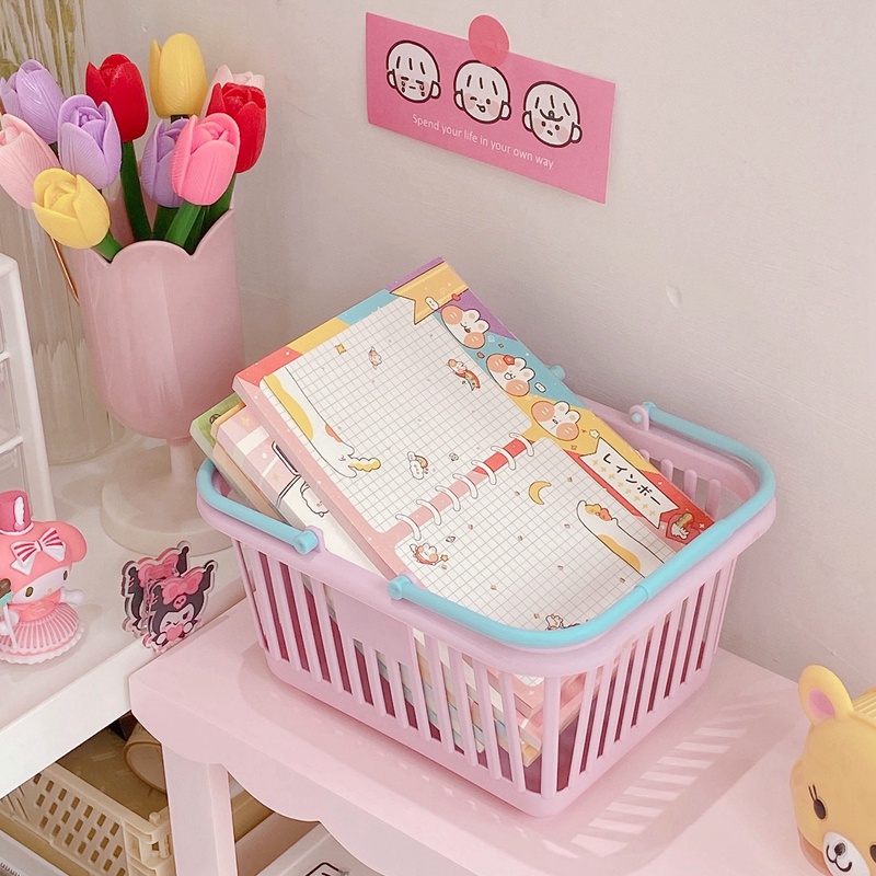 Giỏ đựng đồ dùng có tay cầm màu macaron xinh xắn tiện lợi cho gia đình