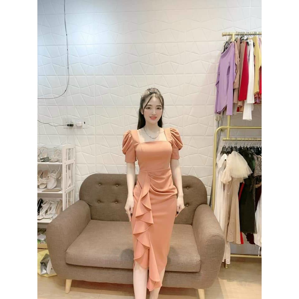 Đầm Body tay phồng bèo hồng