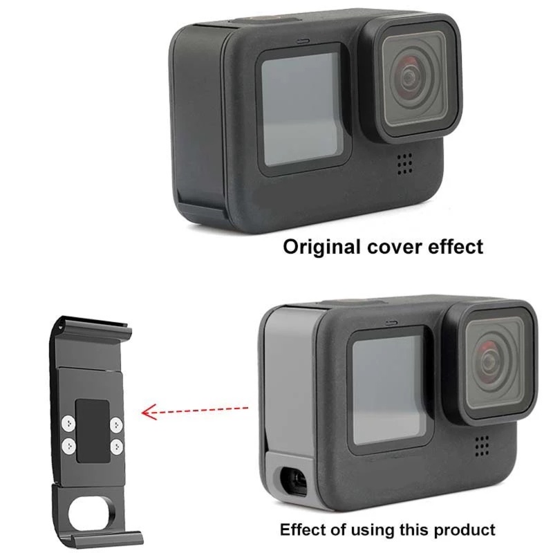 Nắp Đậy Pin Sạc Type-C Bằng Kim Loại Màu Đen Tháo Rời Được Cho GoPro Hero 11 10 9