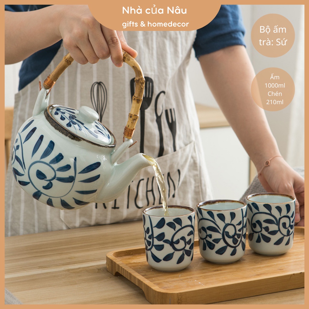 Bộ ấm chén, bình trà MEN TUYẾT họa tiết hoa đào, trang nhã thích hợp thưởng trà, quà tặng tân gia quà cưới sinh nhật