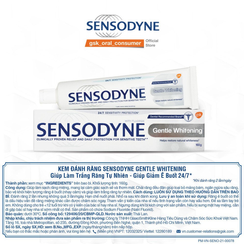 Kem đánh răng Sensodyne Gentle Whitening 160G