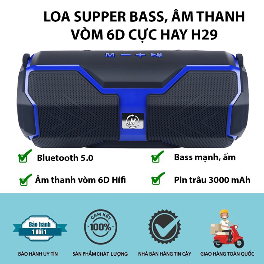 LOA BLUETOOTH BASS MẠNH, PIN TRÂU 3000mAh H29