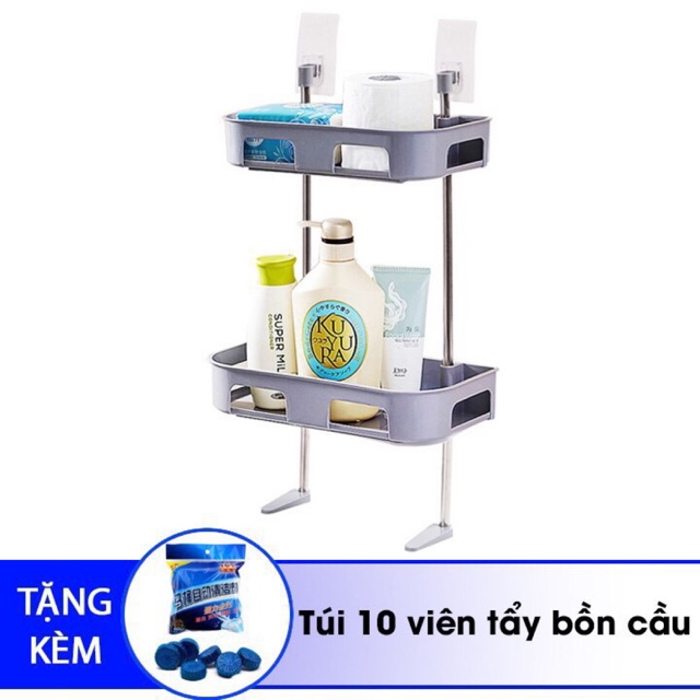 Kệ 2 tầng nhà tắm áp tường chân vịt  cao cấp + Tặng 10 viên tẩy bồn cầu