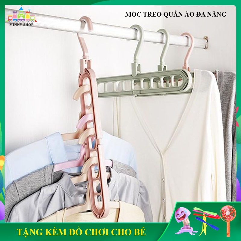 Móc Treo Quần Áo Đa Năng Thông Minh 9 Lỗ Gấp Gọn, Móc Phơi Quần Áo Đa Năng Thu Gọn 9 Ô Móc