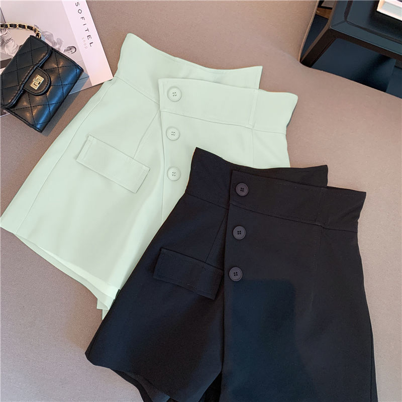 Quần đùi chữ A ống rộng không đối xứng thiết kế dáng ôm lưng cao hàng mới dành cho bạn nữ