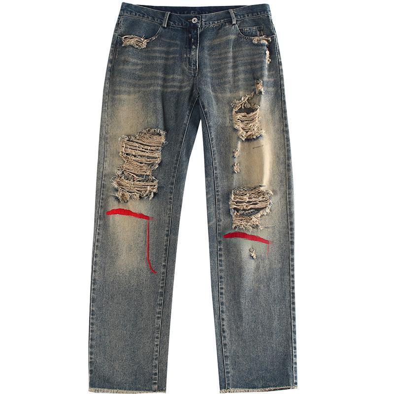 Quần Jeans Lưng Cao Ống Đứng Phối Rách Phong Cách Hip Hop Châu Âu Thời Trang Thu Hè Mới