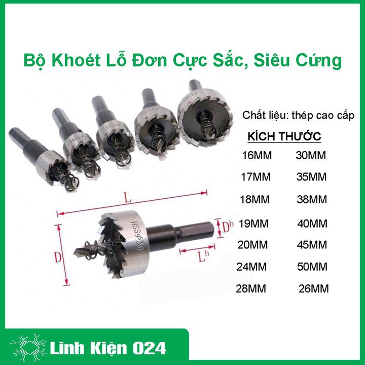 Bộ Khoét Lỗ Đơn Cao Cấp Cực Sắc, Siêu Cứng ( Khoét Sắt Thép )