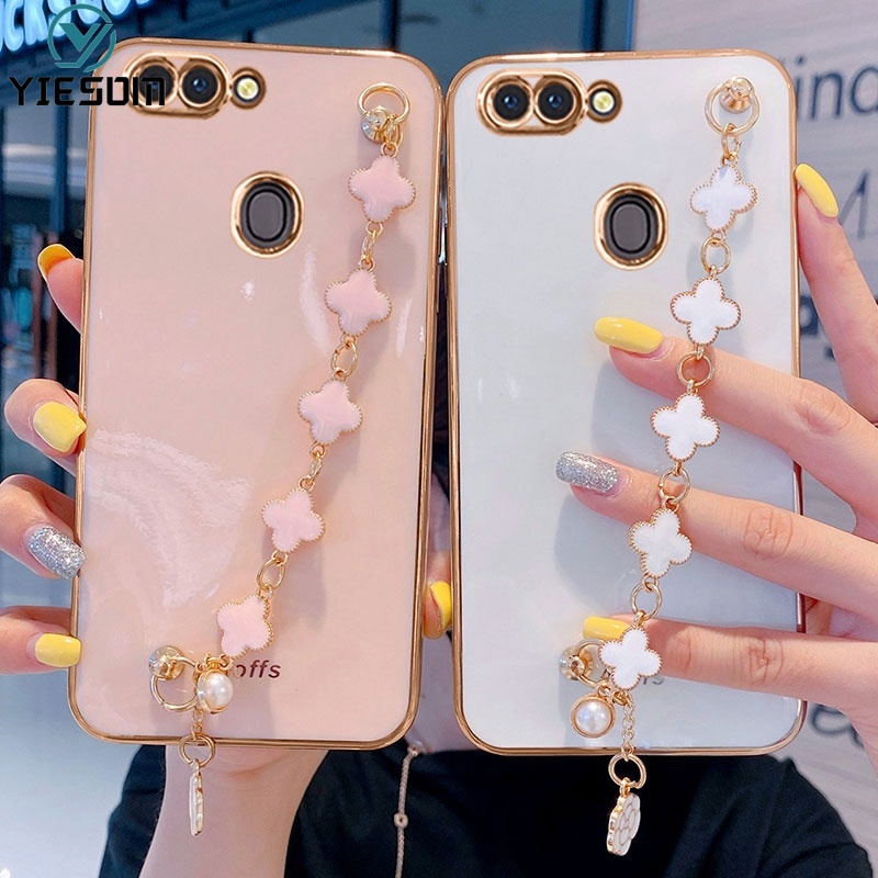 Ốp Điện Thoại Silicon Mềm Hình Chiếc Lá May Mắn Có Dây Đeo Cho Oppo A12 A5S A3S A7 A11K A1K A83 A59 A57 A39 A37 F1S Realme C1 C2