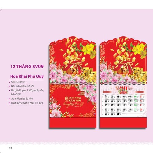 Lịch Treo Tường 2022 - Lịch Âm Dương 12 tờ 30x40cm mỗi tháng là 1 tờ, Lịch Tết 2022 NHÂM DẦN