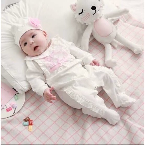 Sét Body Tiểu Thư Cổ Bèo Thêu Hoa (Kèm Mũ Hoa)/ Bodysuits bé gái