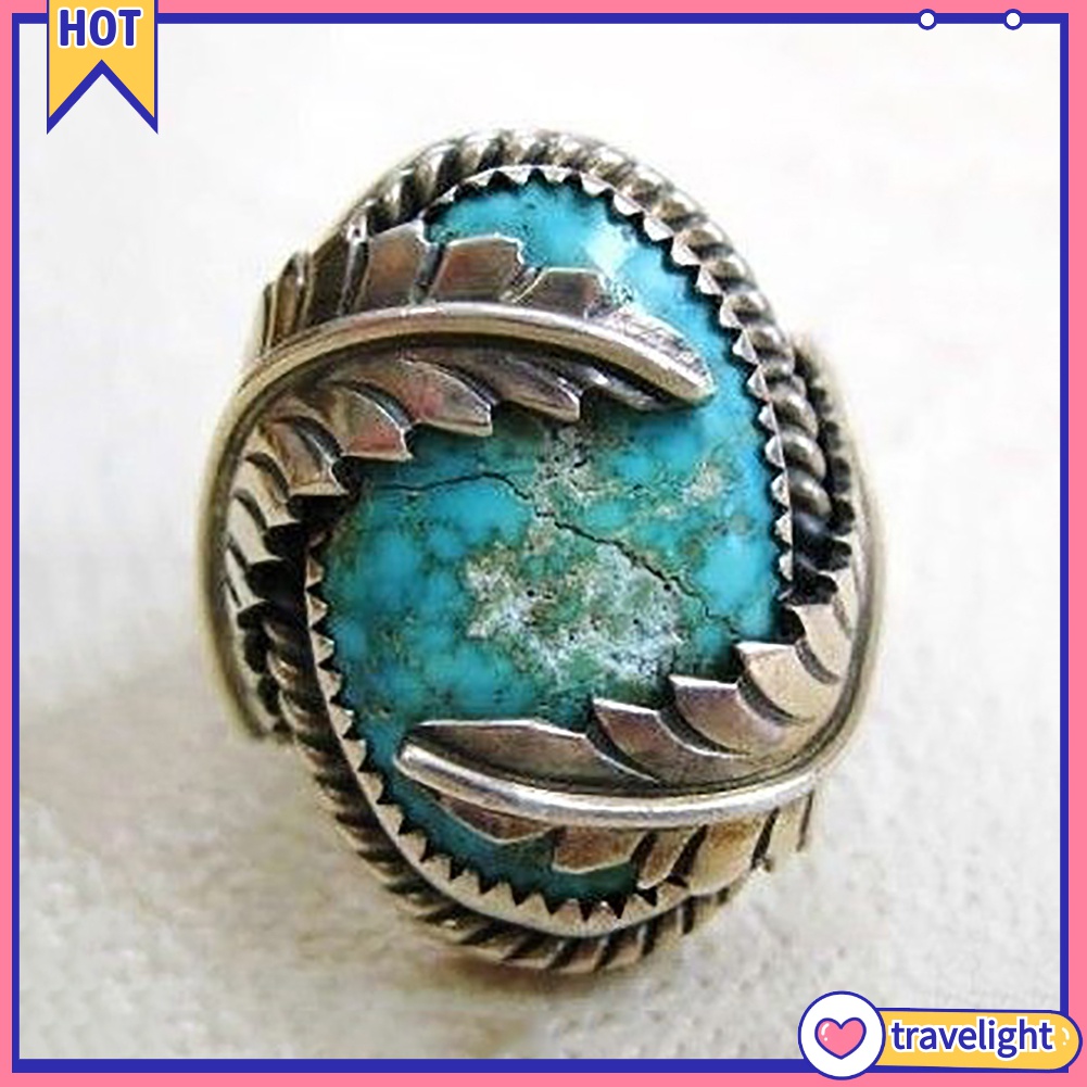 Nhẫn Đính Đá Ngọc Lam Giả K1 Phong Cách Vintage