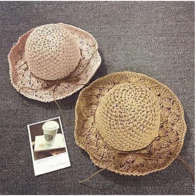 Nón cói mẹ và bé nơ dây vintage