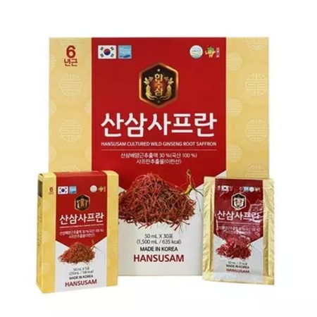 Nước Hồng Sâm Nhụy Hoa Nghệ Tây Korean Red Ginseng Saffron Hansusam Hàn Quốc Hộp 30 Gói X 50ml