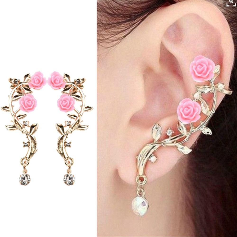 Bsuns Khuyên Tai Mặt Dây Chuyền Thời Trang|Bông Tai Kẹp Màu Hồng Xinh Xắn Thời Trang