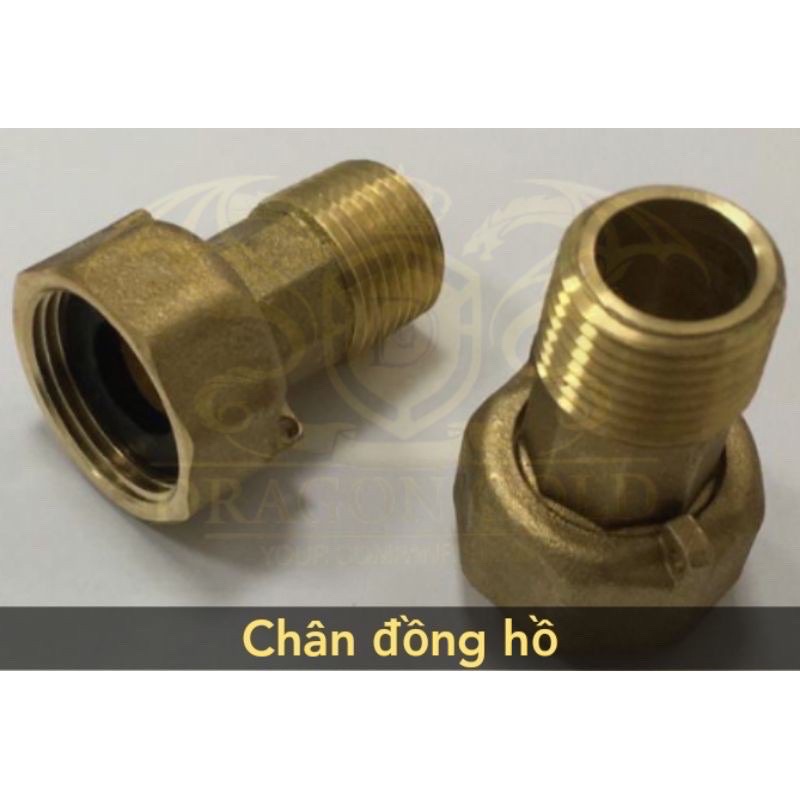 Chân đồng hồ nước, đui bằng đồng tặng kèm băng tan (hoặc zoăng cao su)