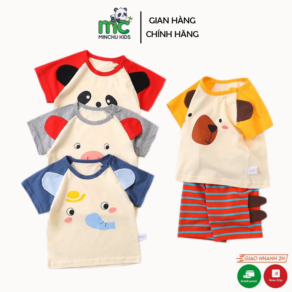 Áo cotton in hình gấu ngộ nghĩnh cho bé 8-18kg Minchu, quần áo trẻ em