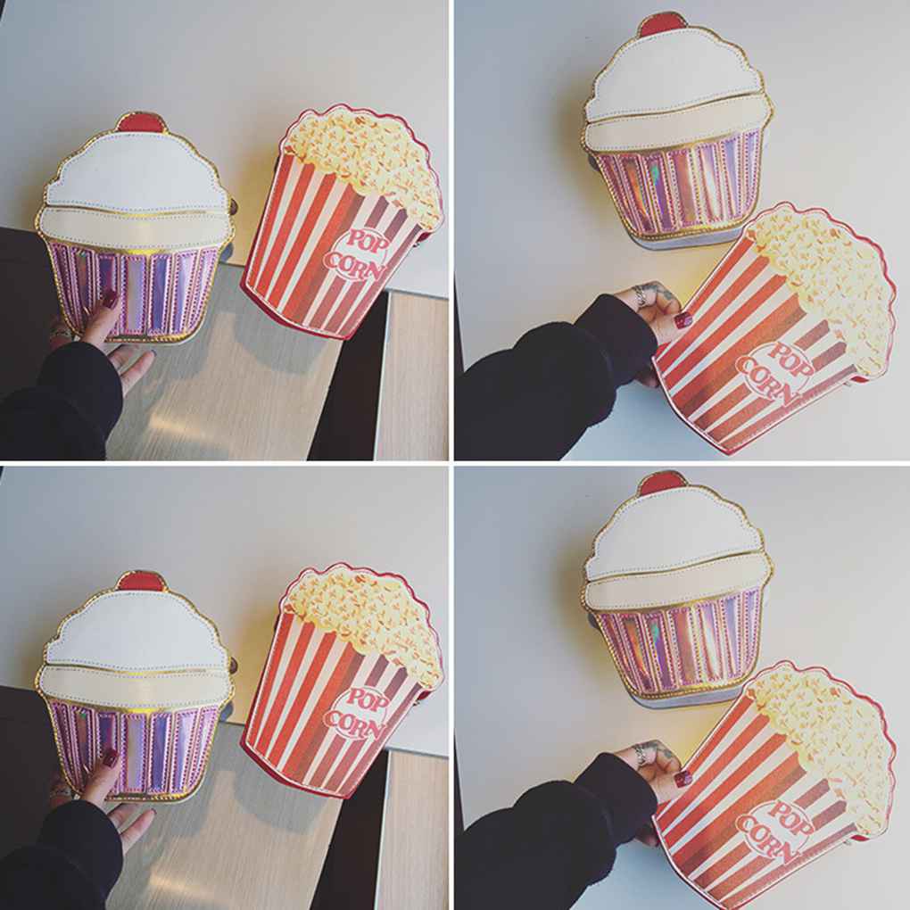 Túi đeo chéo da hình bắp rang bơ hamburger kem và khoai tây chiên