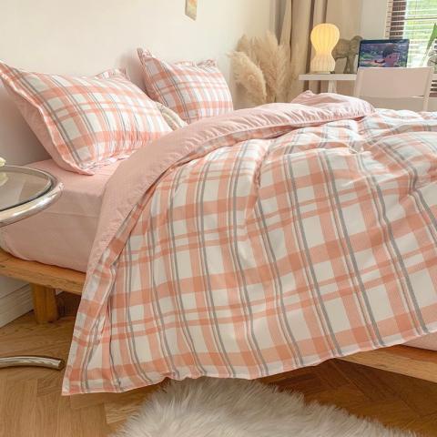 Bộ chăn ga Cotton Poly chăn ga Hàn Quốc hồng vintage đủ size miễn phí bo chun