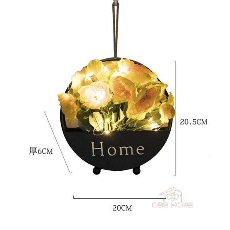 Bông giả, giỏ hoa treo tường, để bàn trang trí cắm sẵn - Beehome - Giỏ hoa treo tường chữ Home , trang trí phòng ngủ