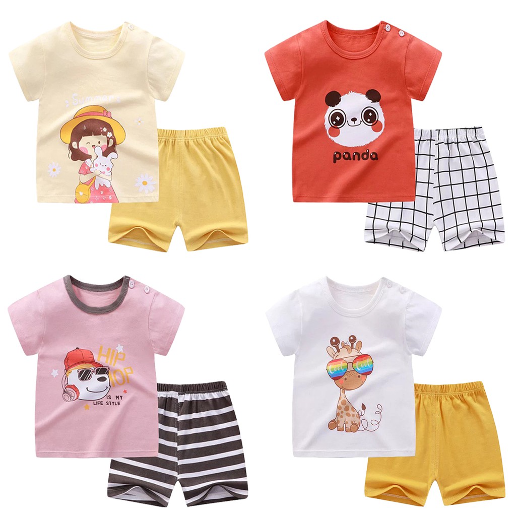 Bộ Quần Áo Cho Trẻ Em Từ 1 Đến 8 Tuổi Chất Cotton Dễ Thương Thoáng Mát Hình In Xinh Xắn