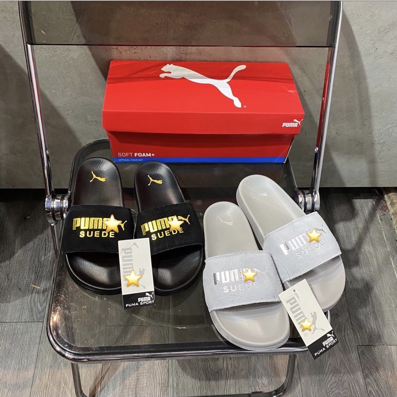 Dép Suede Quai Ngang Lót Bông Đế Đúc Cao Su Màu Đen Xám Hồng