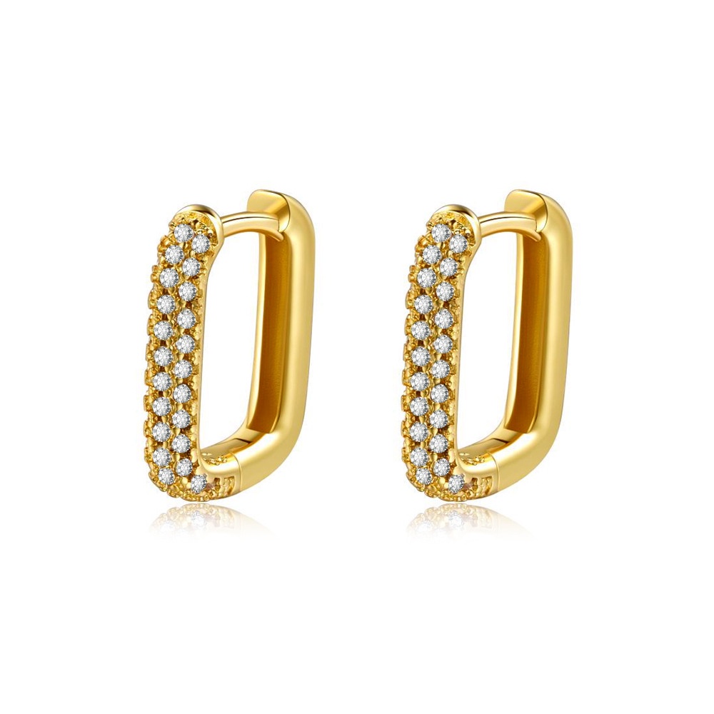 Bông Tai Mạ Vàng Hình Chữ Nhật Đính Đá Zircon Đơn Giản Thời Trang Phong Cách Hàn Quốc Cho Nữ