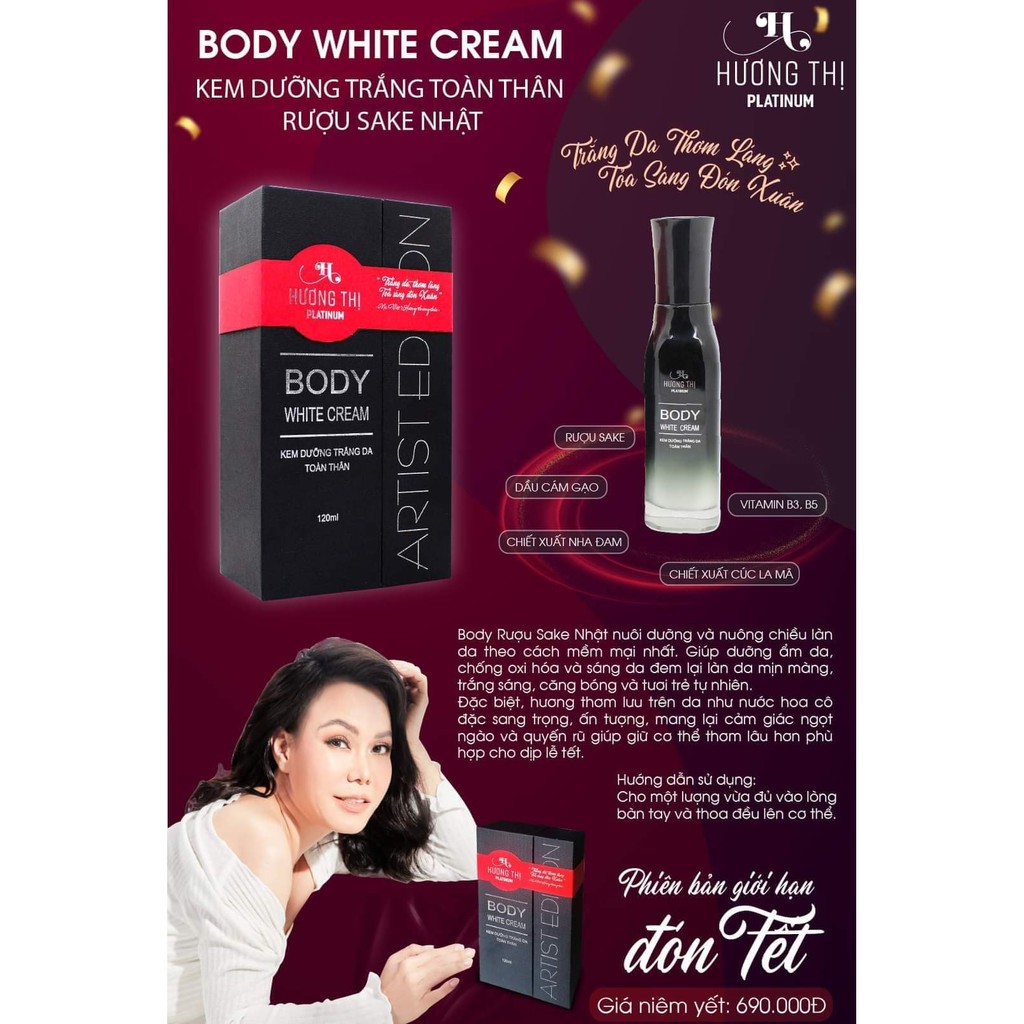 Kem Dưỡng Trắng Da Toàn Thân Hương Thị Rượu Sake Nhật - Body White Cream 120ml