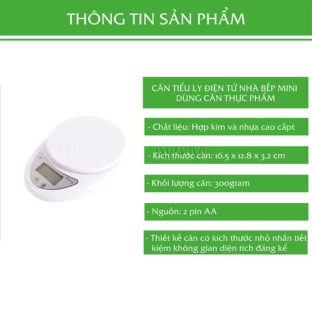 Cân Tiểu Ly 5 Kg Electronic Kitchen Scale, cân thực phẩm gia vị nhà bếp tiện dụng