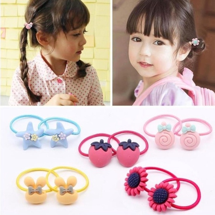 Dây Buộc Tóc Cao Su Co Giãn Tốt Không Đau Họa Tiết Hoa Nhỏ Dễ Thương Cho Bé Gái