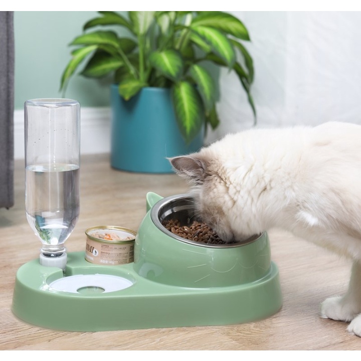 Bát ăn cho chó mèo có bát inox, khay bình nước tự động - Hàng y hình