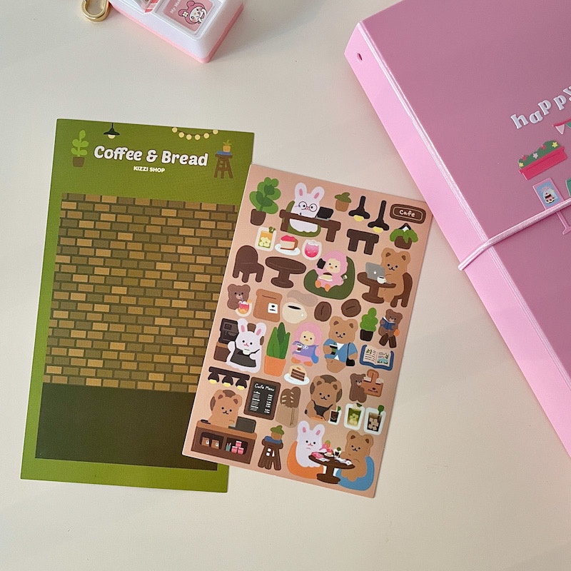 Sticker dán họa tiết quán cà phê đáng yêu DIY