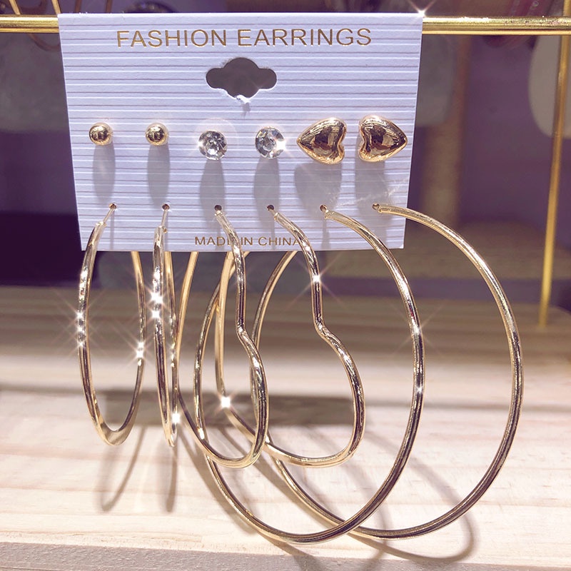 Set 6 Cặp Hoa Tai Dạng Vòng Thời Trang Dành Cho Nữ