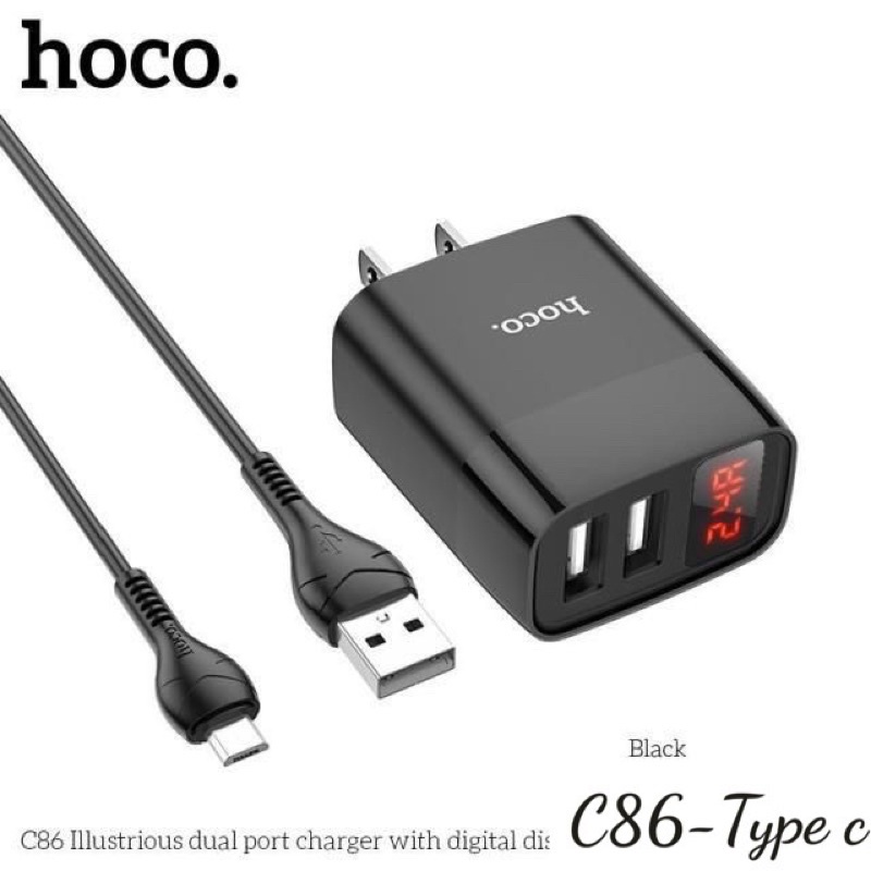 ✔FREESHIP ✔Bộ sạc nhanh 2 cổng USB-LED-C86 TYPE C Hoco-Dòng điện 2.4A Bộ sạc cho/Xiaomi/Oppo/Huawei,Samsung/Android