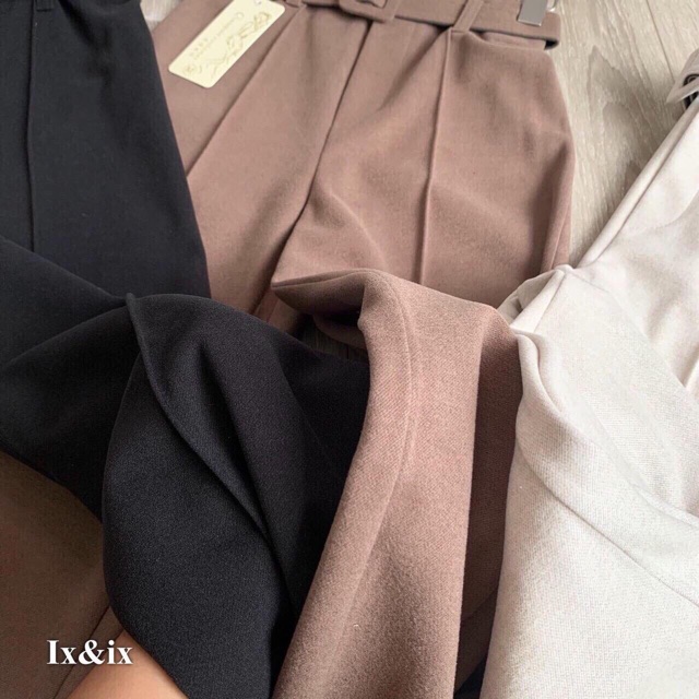 Quần dạ ống xuông kẻ li kèm đai