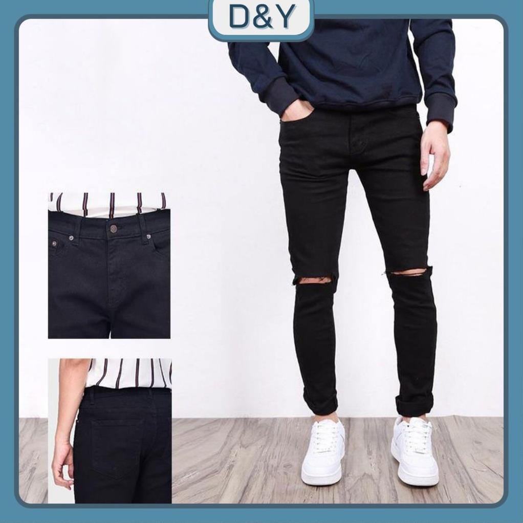 Quần jean nam rách gối đen cao cấp ống côn skinny phong cách Hàn Quốc D&Y DN05 Đẹp new