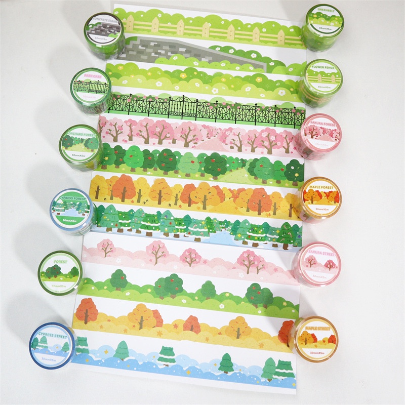 Steve Korena Ins Washi tape Băng Keo Washi Hình Hàng Rào Cỏ Đường Phố Trang Trí Sổ Tay DIY