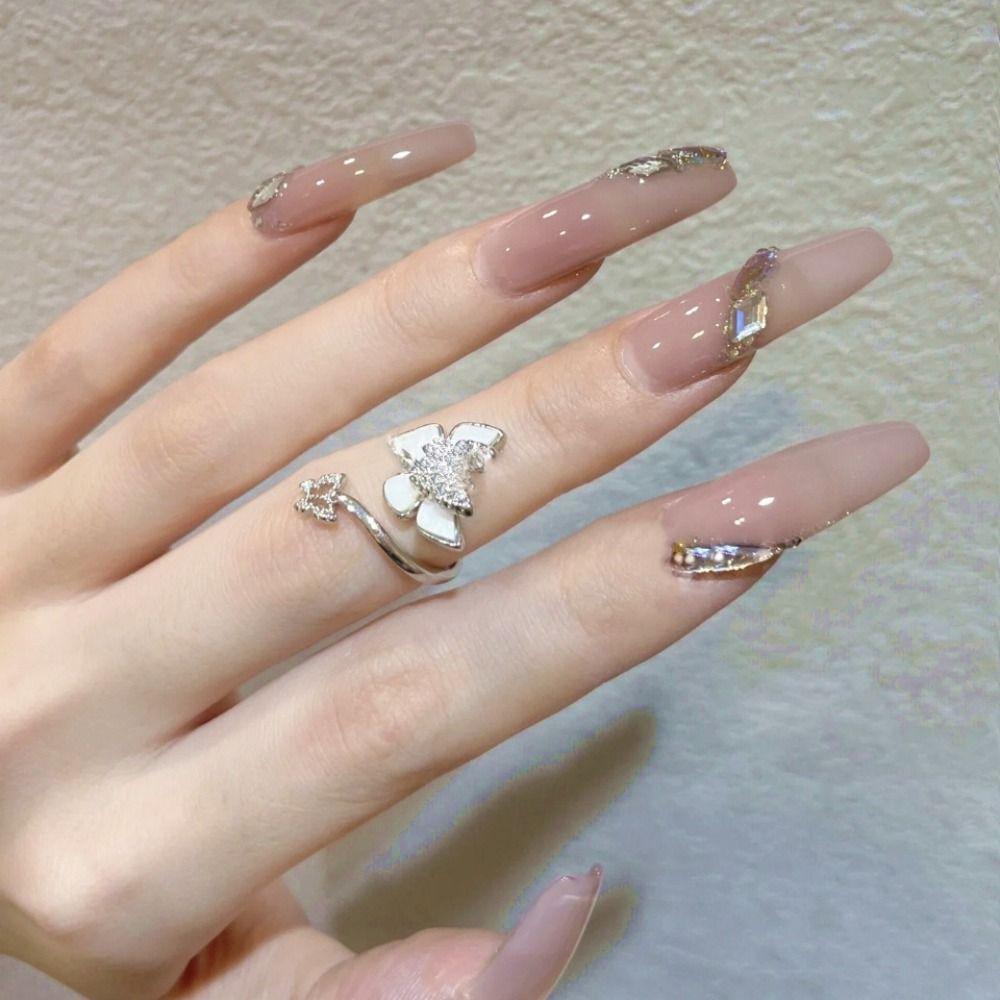 Bộ 24 Móng Tay Giả Dạng Nhấn Che Phủ Toàn Diện Họa Tiết Hoa Dành Cho Múa Ba Lê