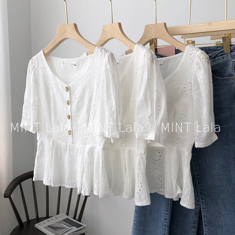 Áo Kiểu Màu Trắng Hàng Cúc Trước Mới Nhất