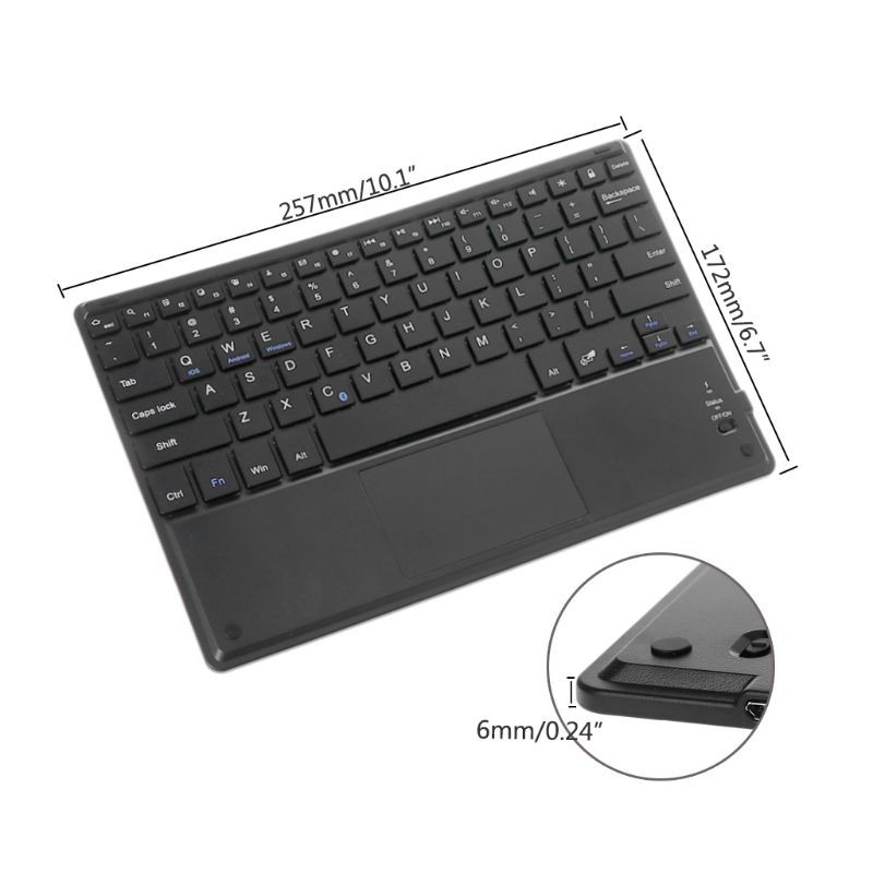 10 inch Slim Bluetooth Touch Keyboard Built-in Touchpad and Rechargeable Battery