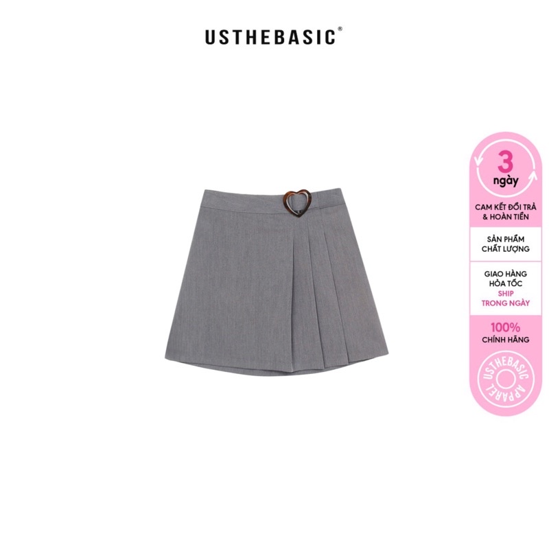 Usthebasic - Chân váy Heart Belt Half Pleated Skirt