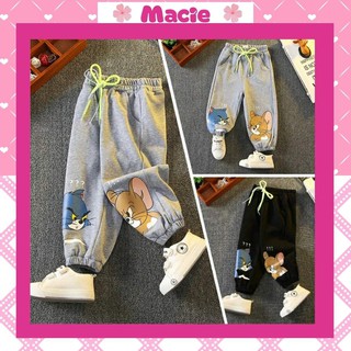 Quần thun dài bo gấu MACIE cho bé trai bé gái nhiều màu sắc in hình Tom & Jerry Q102