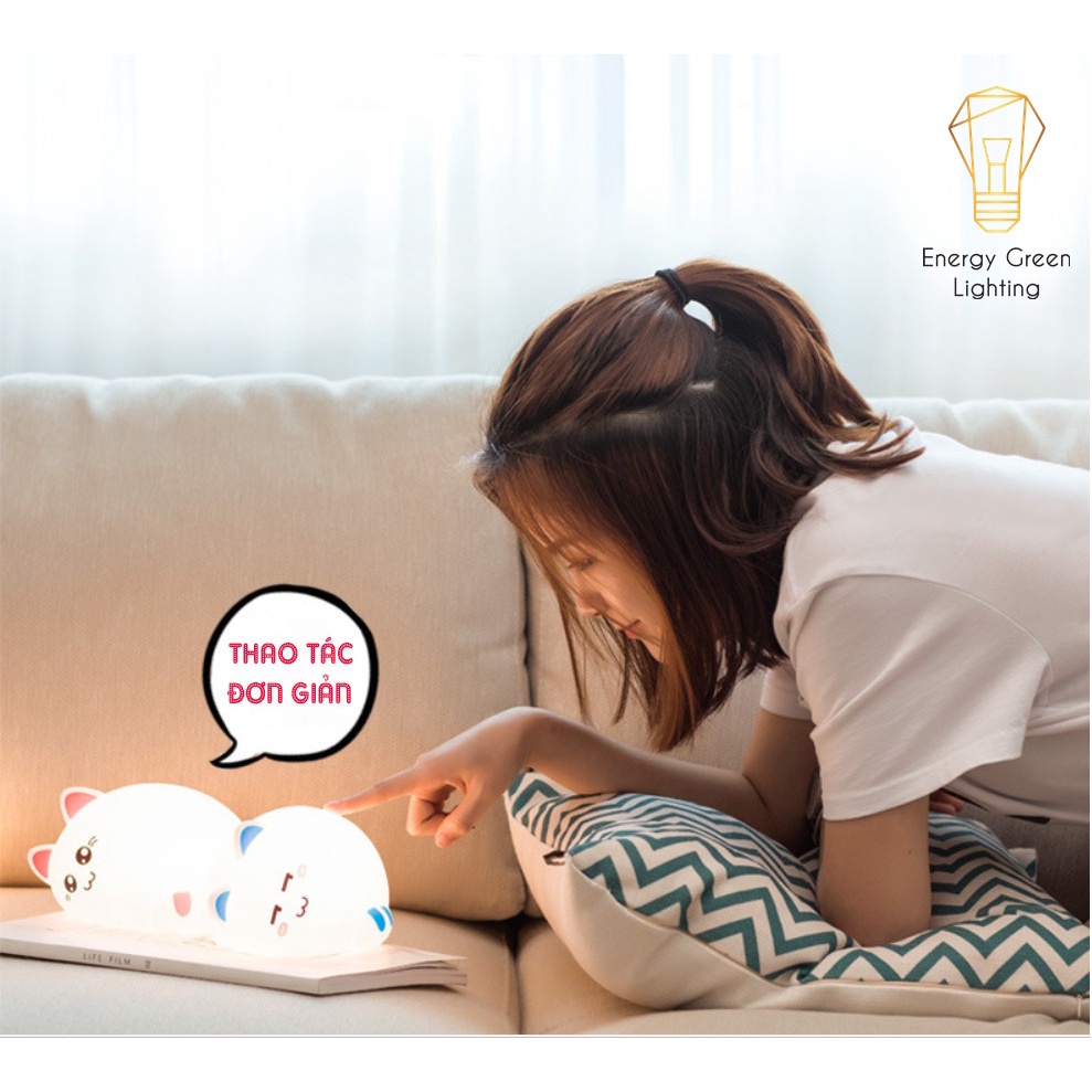 Đèn Ngủ Energy Green Lighting Hình Chú Mèo Xinh Xắn Dễ Thương WH-A03 - Thay Đổi Màu Sắc Tùy Thích - Silicon Mềm Mại