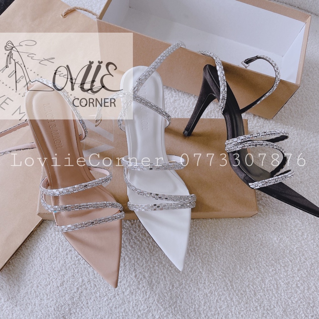 GIÀY CAO GÓT LOVIIECORNER - GUỐC NỮ MŨI NHỌN - SANDAL THỜI TRANG QUAI CHÉO ĐÍNH ĐÁ G221002