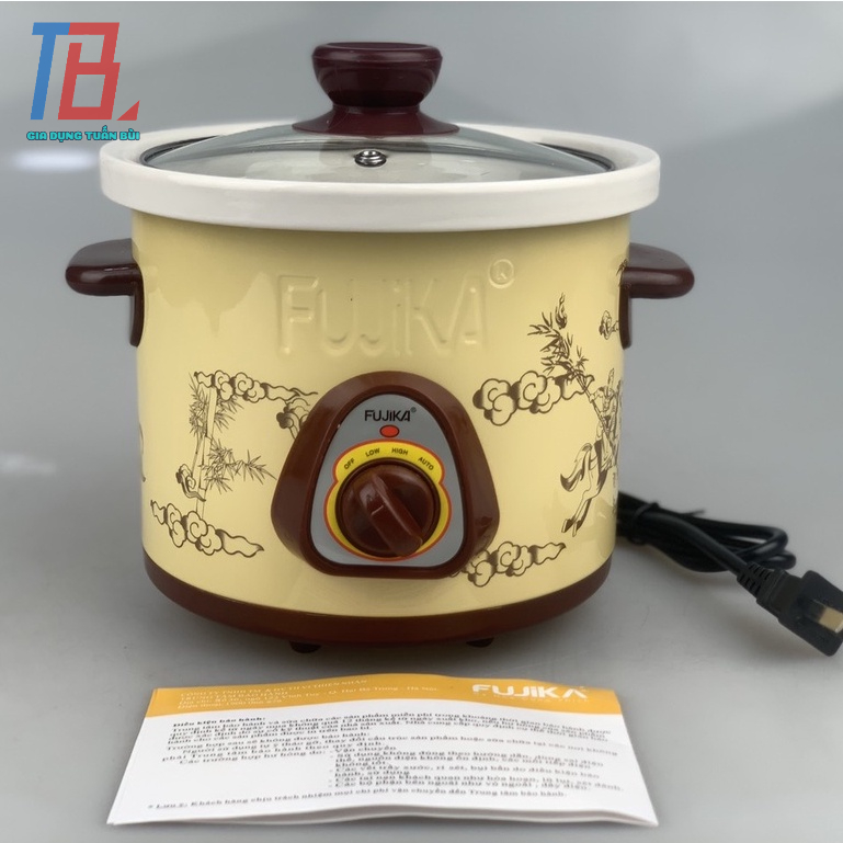 Nồi hầm cháo chậm cho bé, nồi kho cá FUJIKA FJ-KC2.5L dung tích 2.5 lít màu ngẫu nhiên nắp kính - Chính hãng BH 12 tháng
