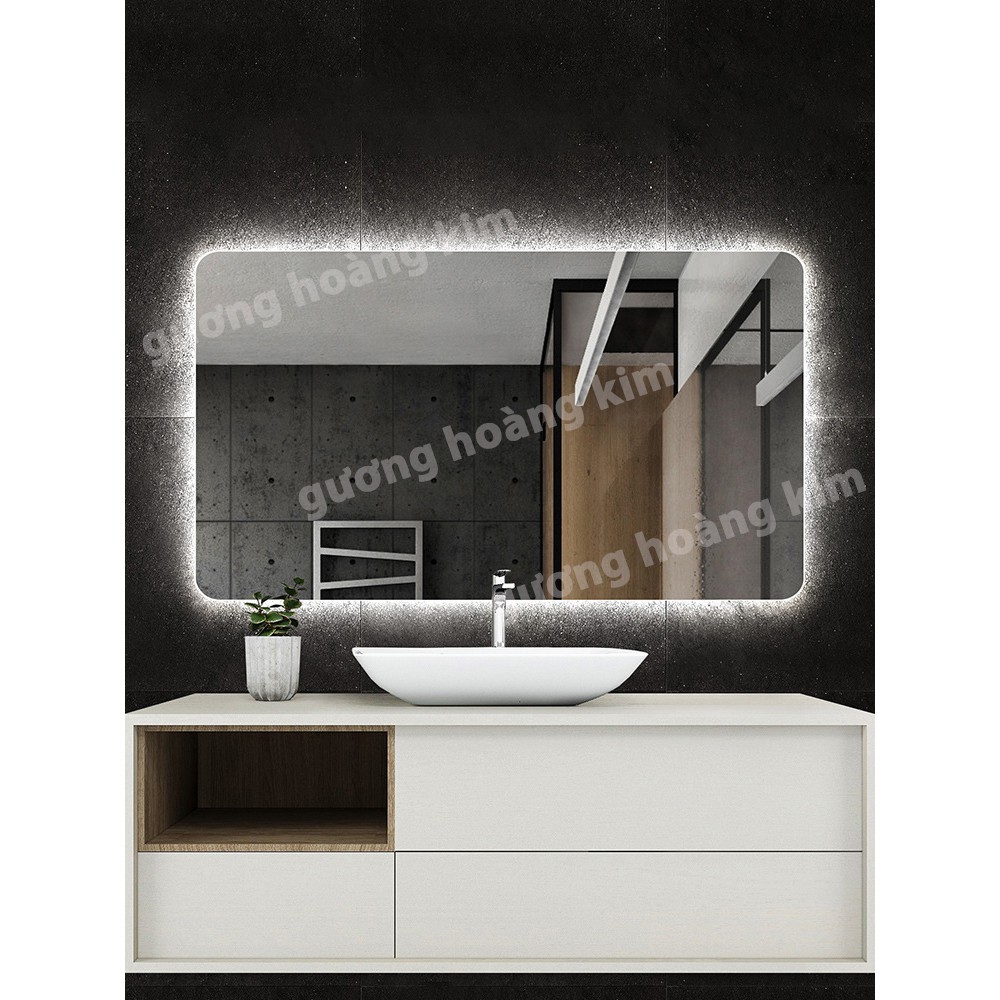 Gương soi hình chữ nhật phòng tắm có đèn led cảm ứng 3 mầu + phá sương Kich Thươc 70x90 cm HK-3012 guonghoangkim mirror