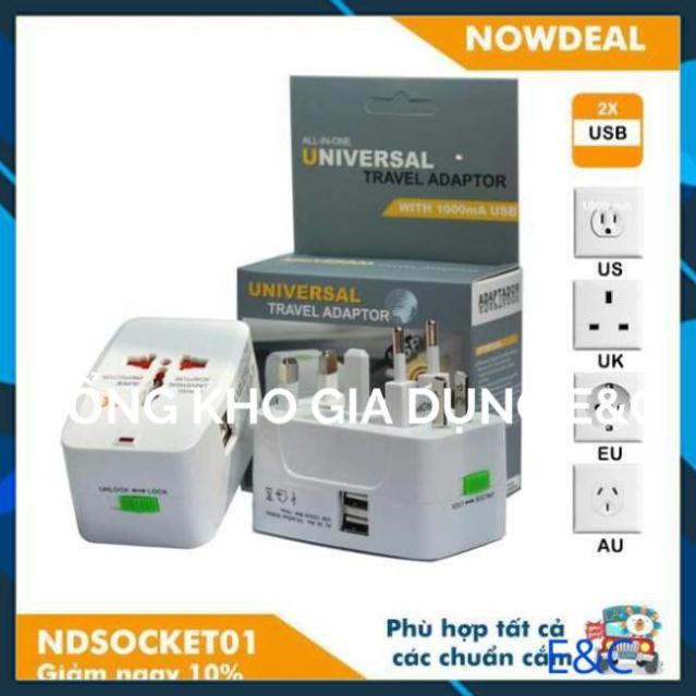 Ổ Cắm Điện Đa Năng Du Lịch có 2 cổng sạc USB Universal Travel Adapter