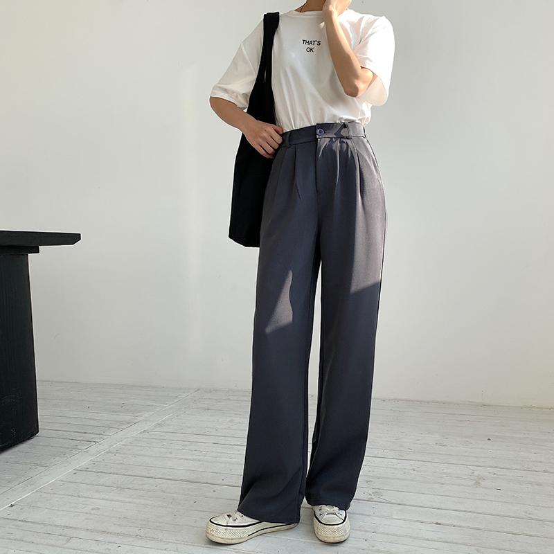 Quần Dài Nữ Lưng Cao Ống Rộng Màu Trơn Thời Trang