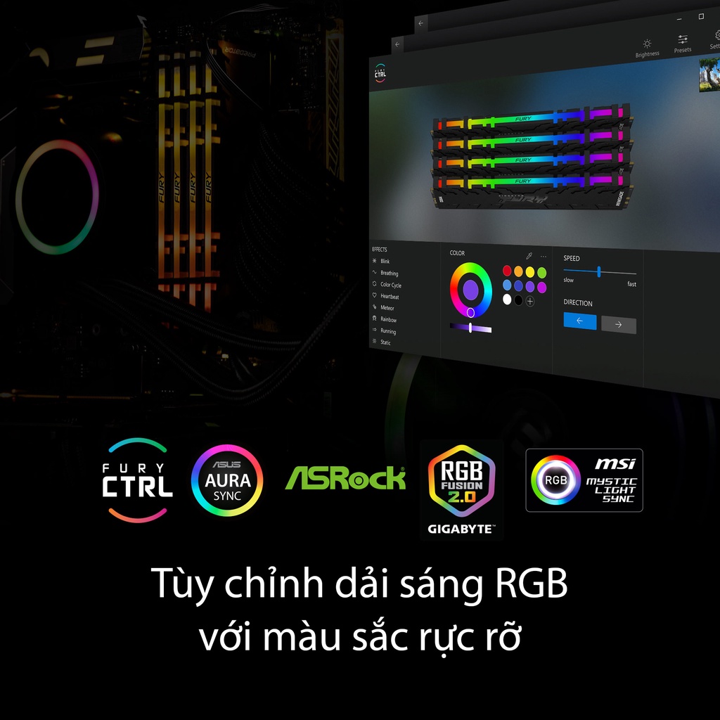 Ram Kingston Fury Beast RGB DDR4 Bus 2666 8GB-32GB KF426C16BB/8 Bảo Hành Trọn Đời