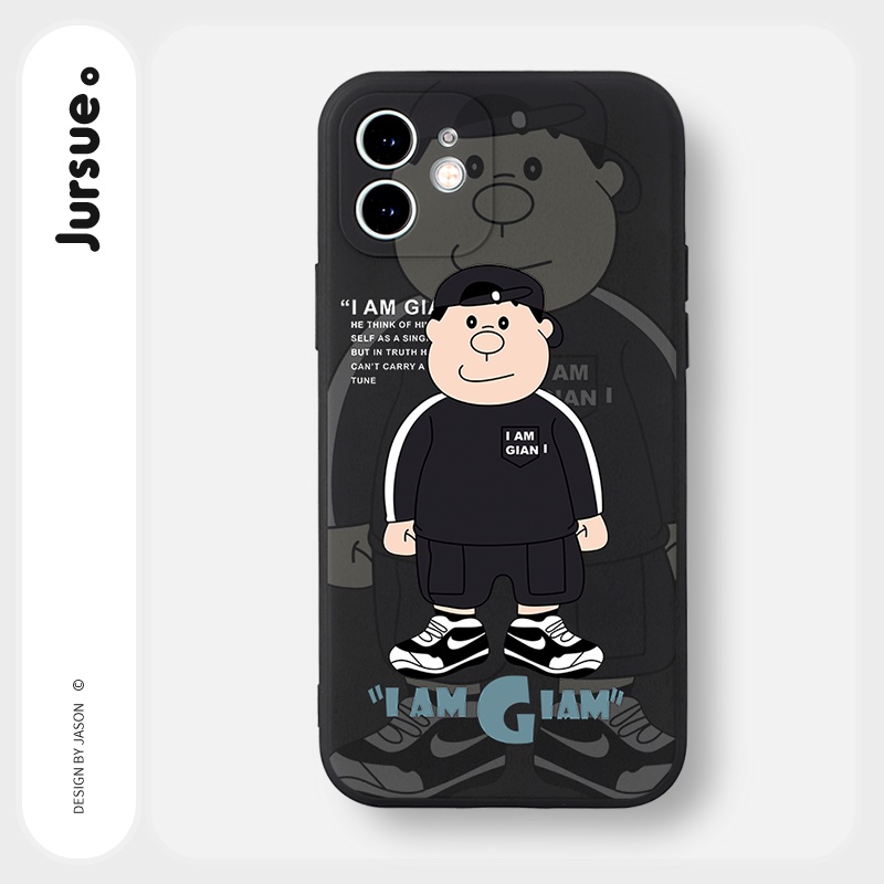 Ốp lưng JURSUE mềm hoạt hình dễ thương đẹp đen cho iPhone 13 12 11 Pro Max SE 2020 X XR XS 8 7 ip 6S 6 Plus kute Y1778
